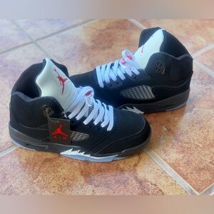 Size 9.5 Men’s And Women’s 11 - Jordan Retro 5 Black And Sky Blue